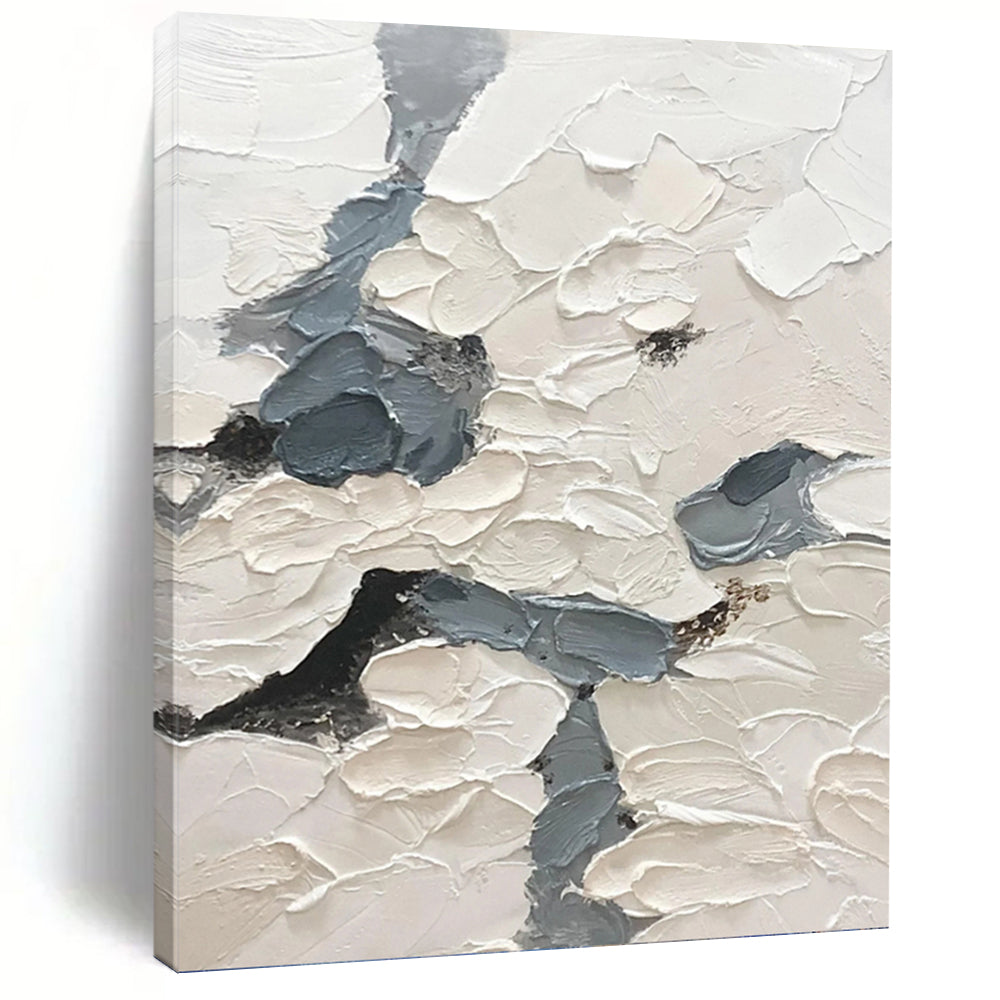 “White - Grey Textured Abstraction” - Impasto Abstract Painting On Canvas PT1160