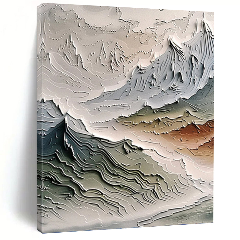 “Multi - colored Textured Mountain Abstract” - Landscape - inspired Relief Painting On Canvas PT0981