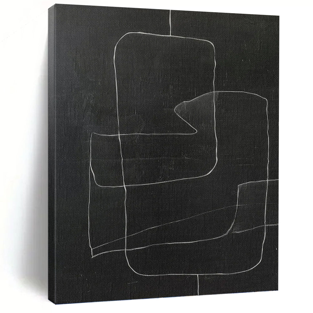 “Black - White Geometric Collage” - Textured Abstract Painting On Canvas PT1150