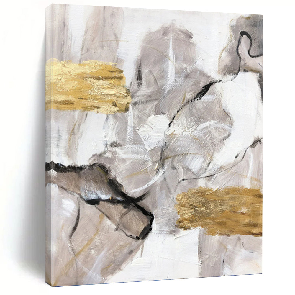 “Grey - White - Gold Abstract” - Minimalist Abstract Painting On Canvas PT1267