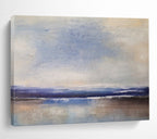 “Soft Coastal Horizon in Blues and Neutrals” - Minimalist Seascape Oil Painting On Canvas PT037