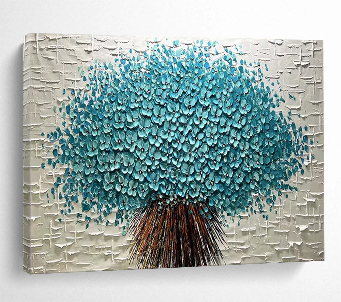 “3D Blue Blossom Tree” - Sculptural Floral Painting On Canvas PT213