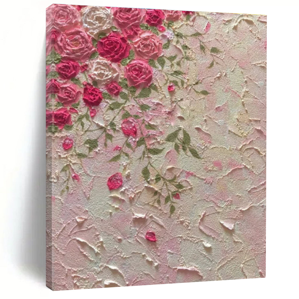 Pink, Green with Textured Roses "Tactile Blooms" Abstract Painting On Canvas PS1450