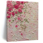 Pink, Green with Textured Roses "Tactile Blooms" Abstract Painting On Canvas PS1450