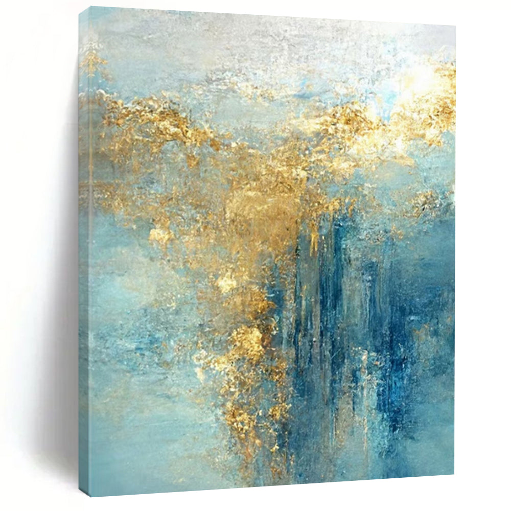 Blue, Gold, and Teal Flowing, "Celestial Current" – Abstract Fluid Painting On Canvas PS1010