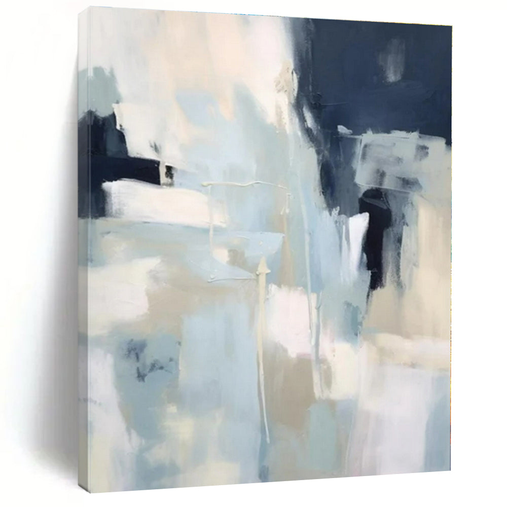 Light Blue, White, Dark Blue with Abstract Shapes "Blue Whisper" Abstract Painting On Canvas PS1334