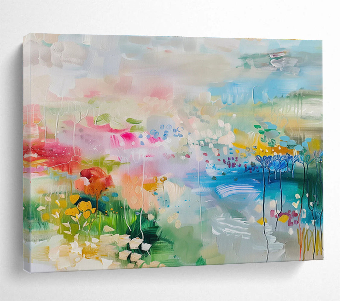 “Whimsical Colorful Landscape” - Abstract Scenic Painting On Canvas DKS494