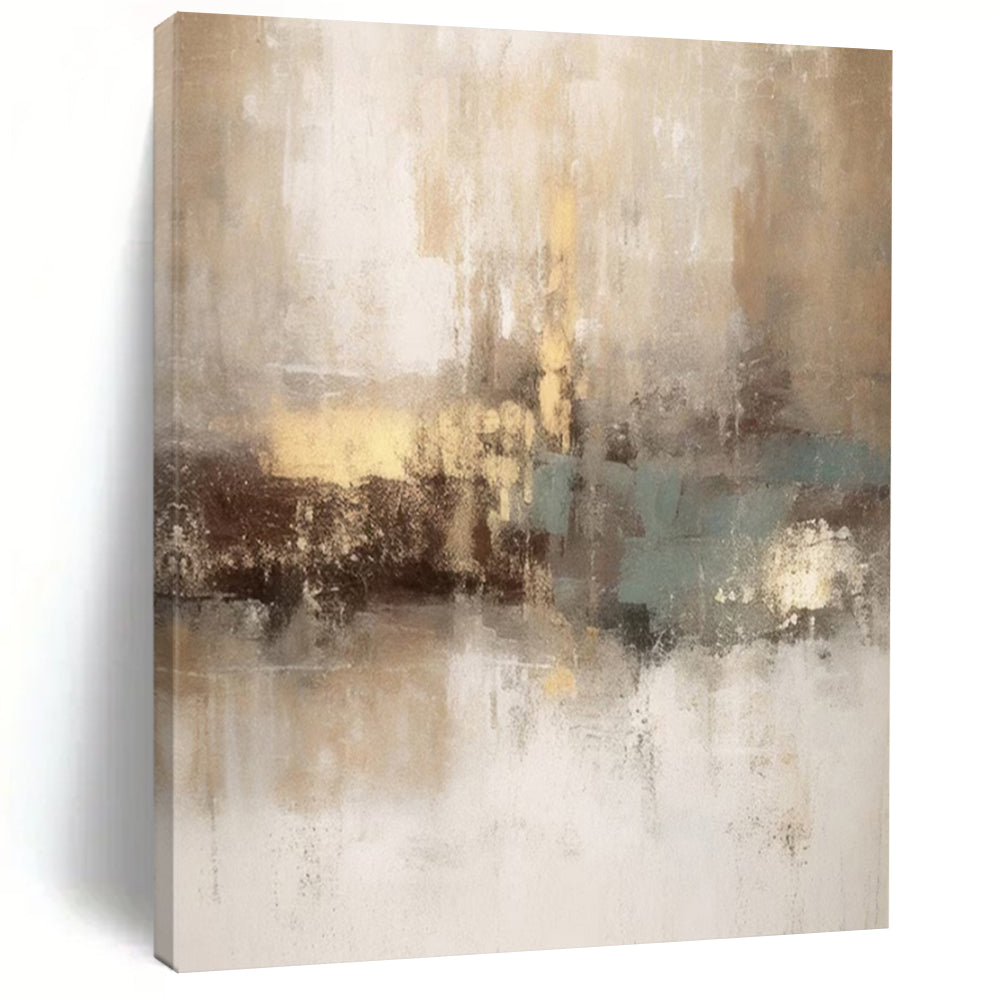 Beige, Gold, Teal, and White, "Ethereal Sands" – Abstract Painting On Canvas PS1019