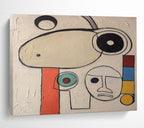 “Abstract Faces in Neutral Tones with Colorful Accents” - Miró - Inspired Whimsical Painting On Canvas PT011