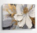 “White Flower & Gold Accents” - Impasto Floral - Painting On Canvas PT1703