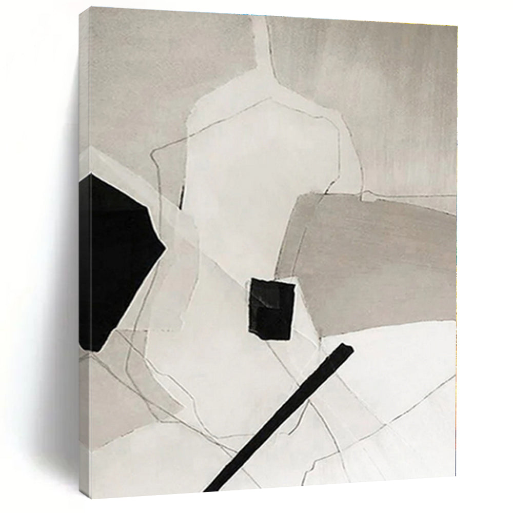“Black - White Geometric Abstraction” - Black, White Abstract Geometric Painting On Canvas PS0559