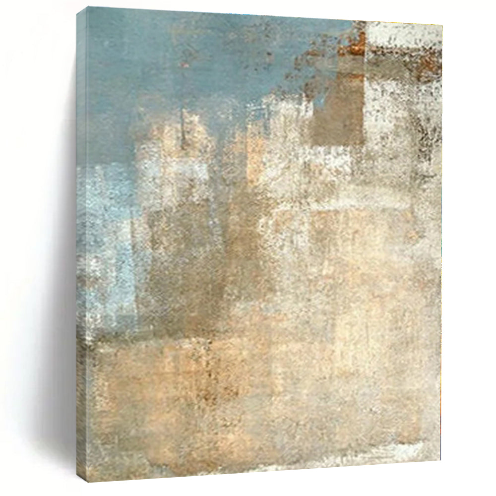 “Blue - Beige Textured Abstraction” - Blue, Beige, Gray Abstract Textured Painting On Canvas PS0568