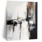 Black, White, Beige Urban Fragment “City Whispers” - Painting On Canvas PS0784