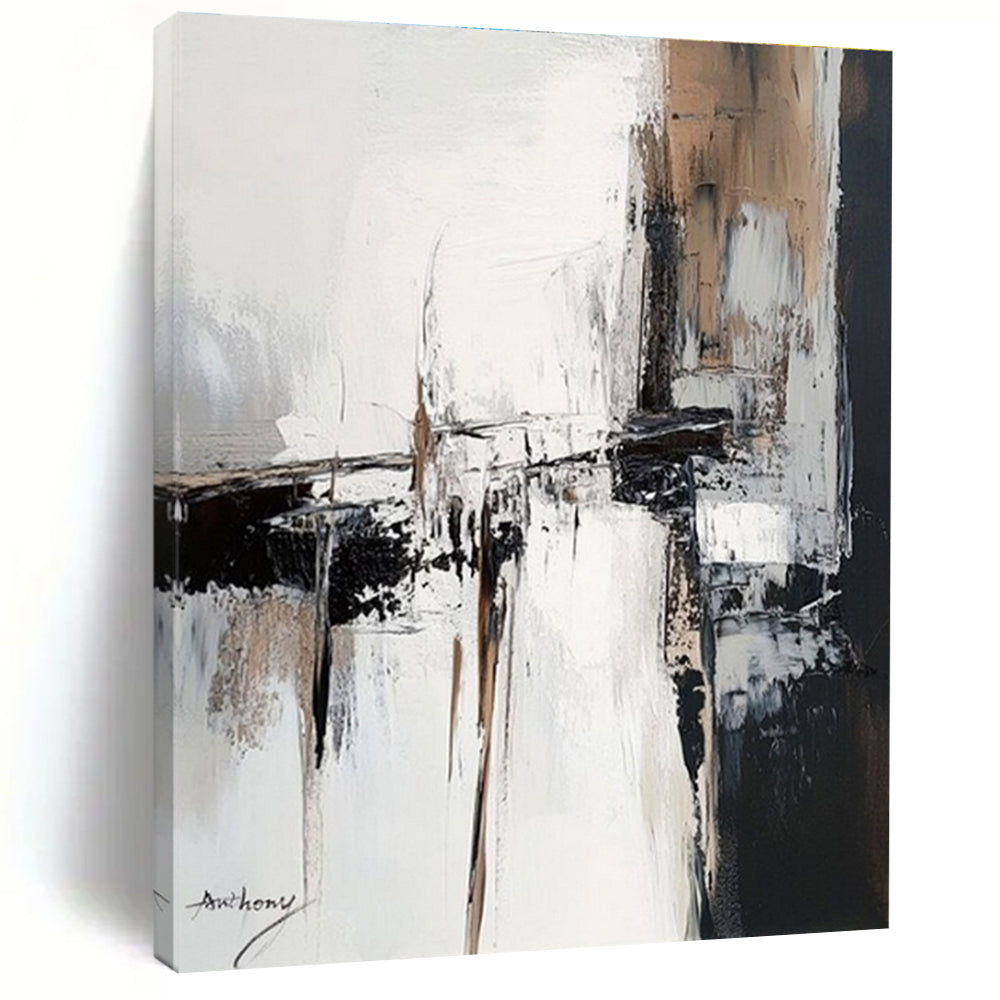 Black, White, Beige Urban Fragment “City Whispers” - Painting On Canvas PS0784