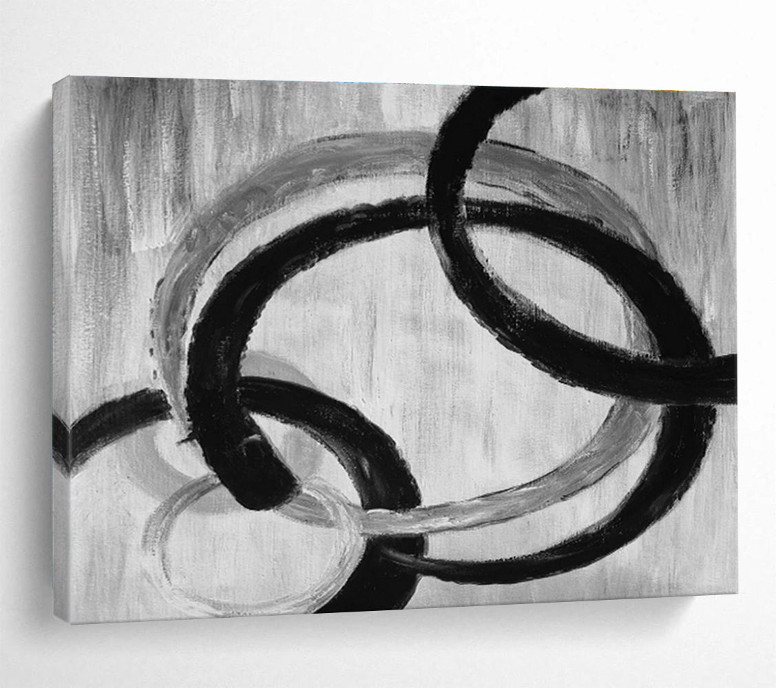 Monochrome Intertwined Rings Abstract Painting On Canvas DKS175