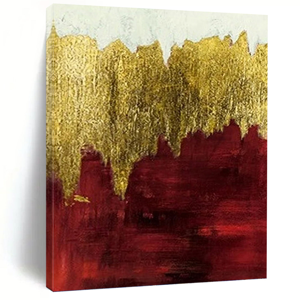 “Gold - Burgundy Abstract” - Abstract Expressionist Painting On Canvas PT1339