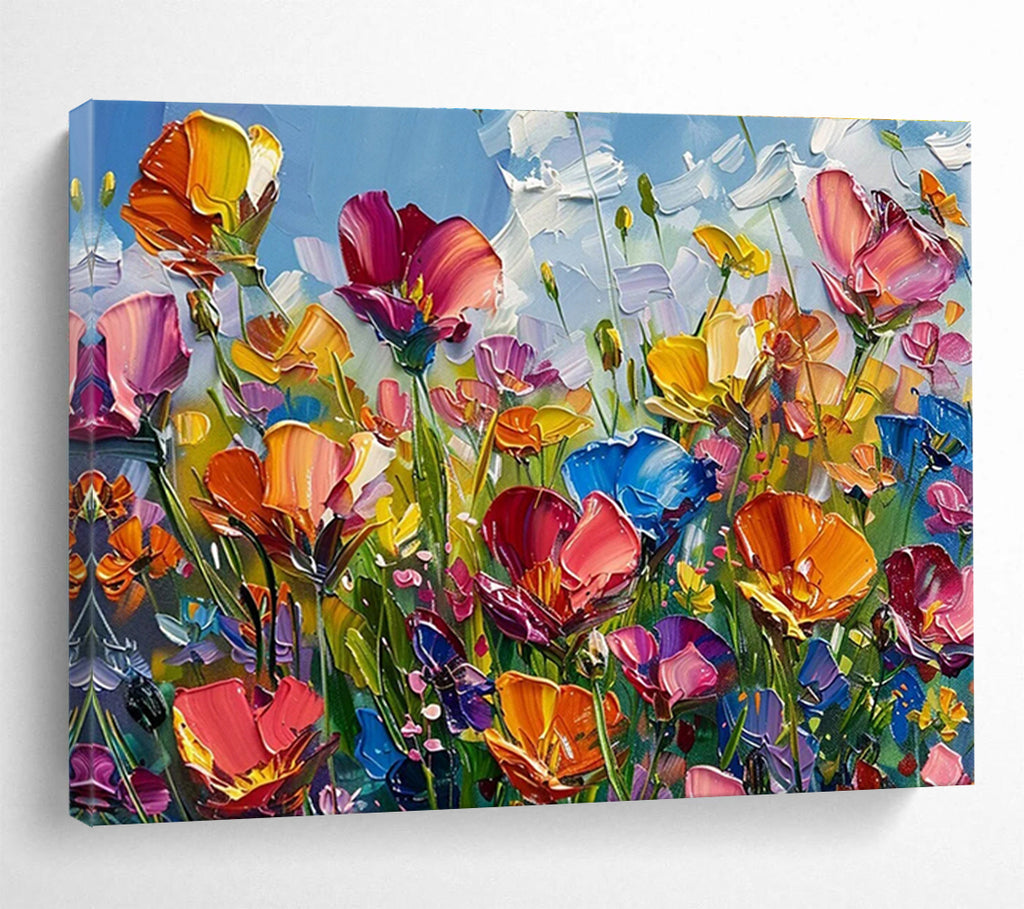 “Vibrant Flower Field” - Impasto Oil Painting On Canvas DKS797