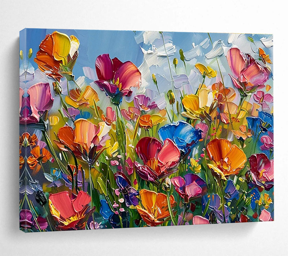 “Vibrant Flower Field” - Impasto Oil Painting On Canvas DKS797