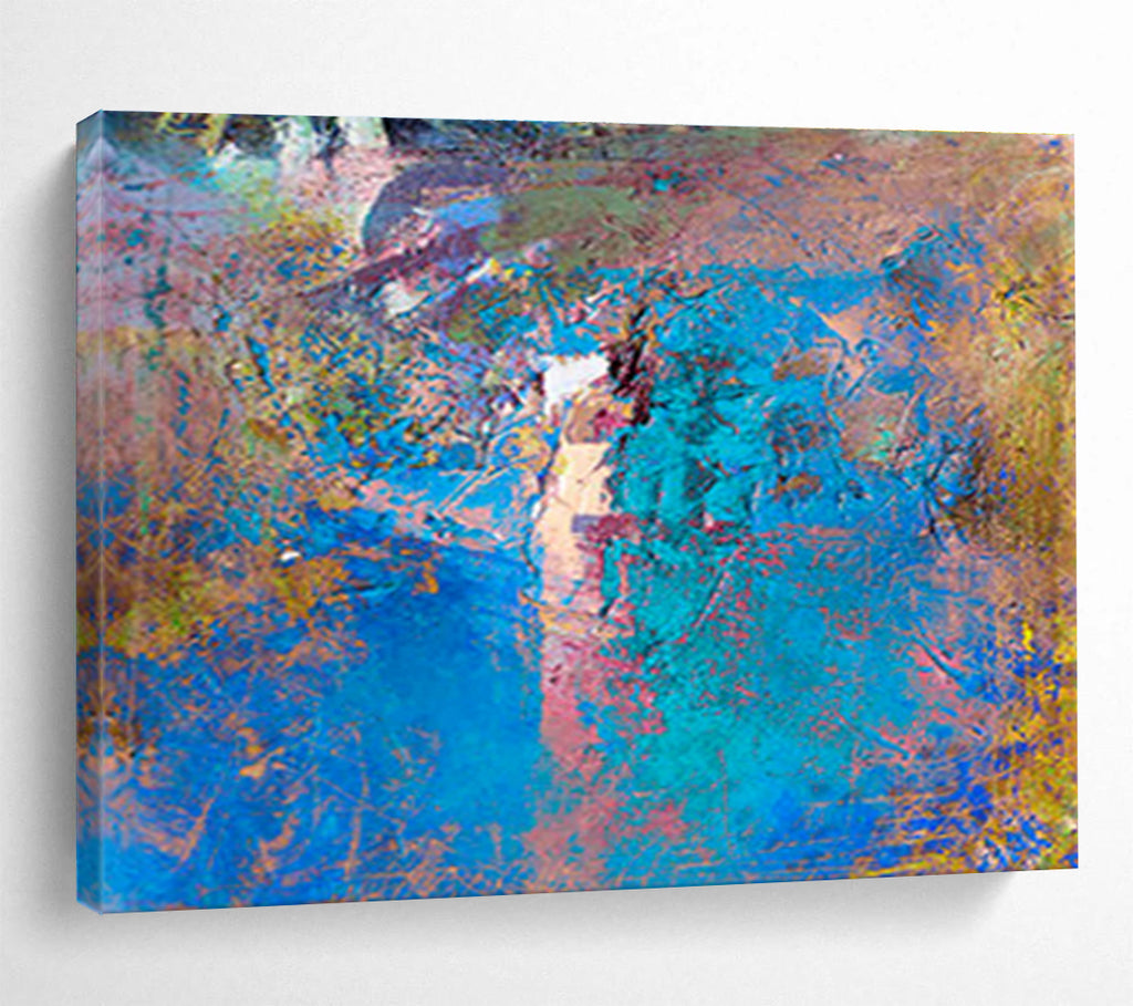 Blue - Hued Textured Abstract - Abstract Expressionistic Painting On Canvas DKS366