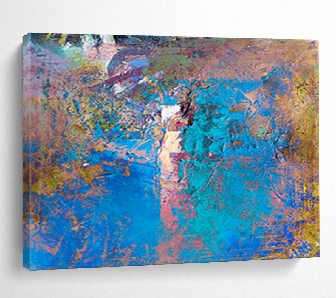 Blue - Hued Textured Abstract - Abstract Expressionistic Painting On Canvas DKS366