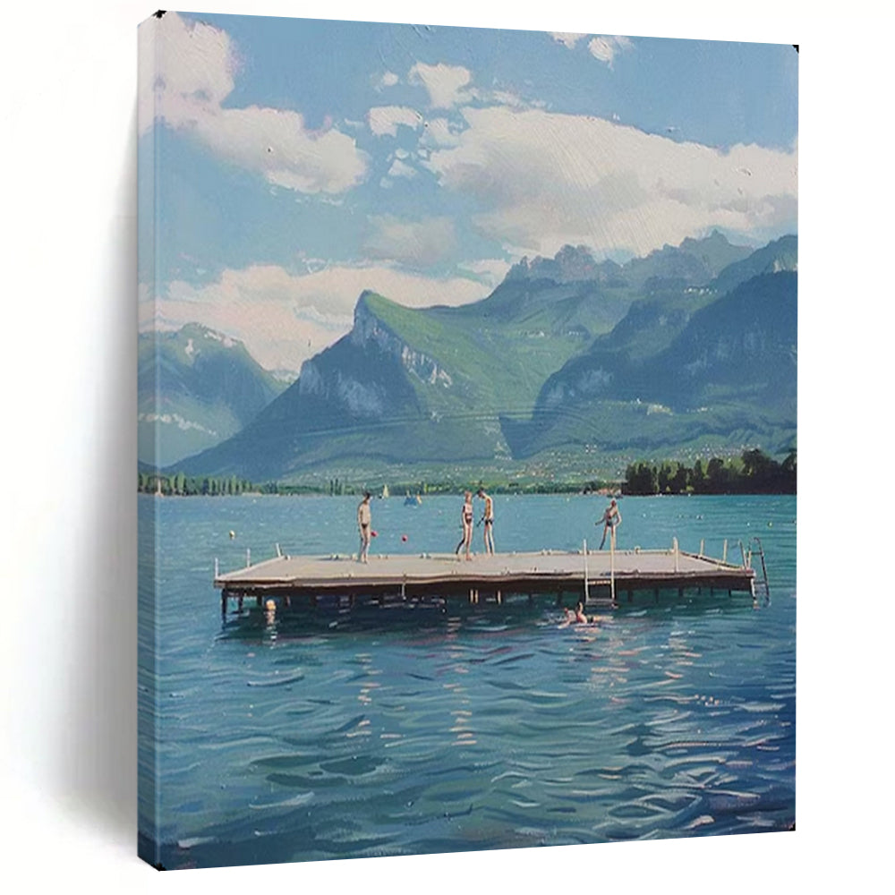 Lakeside Leisure, Realist Acrylic, Hopper - Inspired, Painting On Canvas PT2119