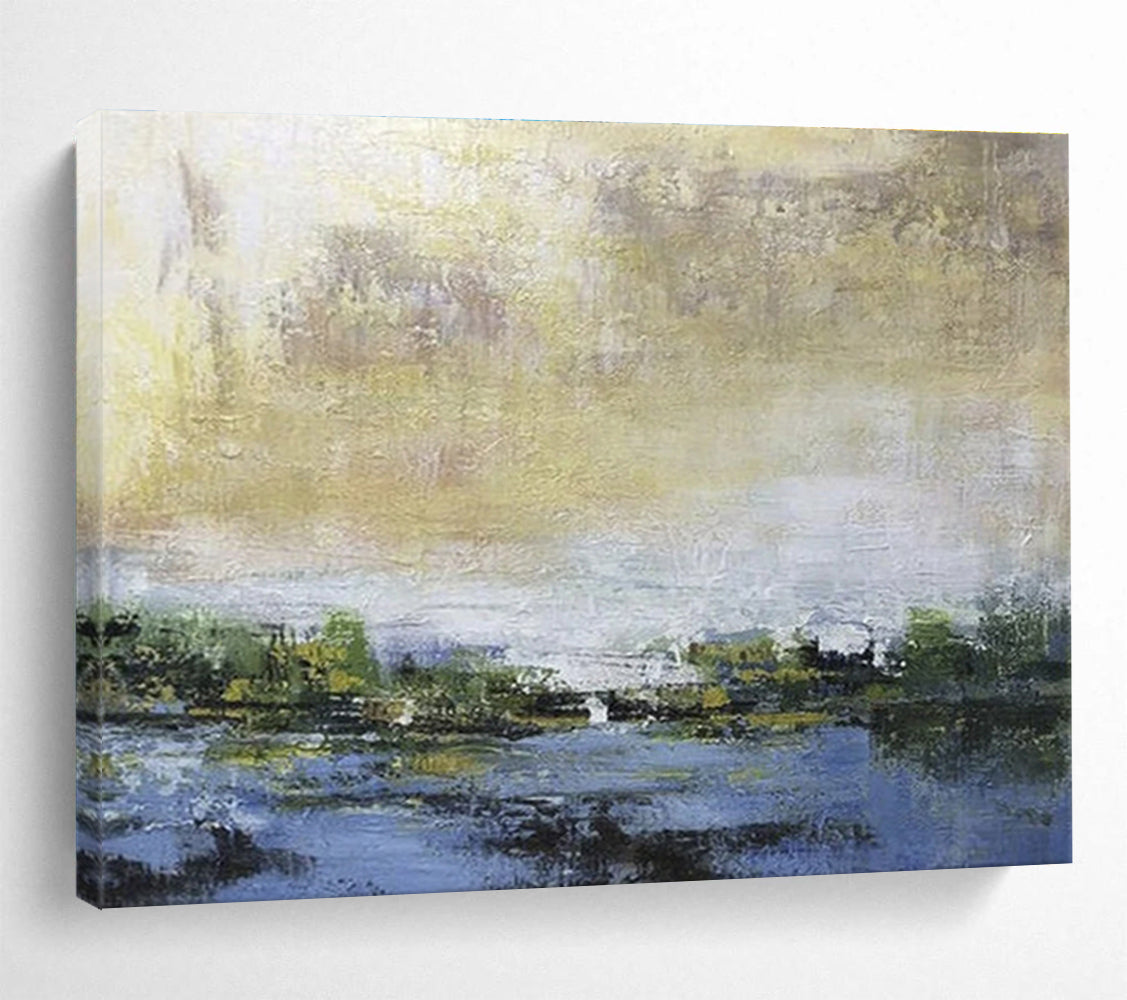 “Soft Gold - Blue Landscape” Landscape Painting On Canvas DKS195