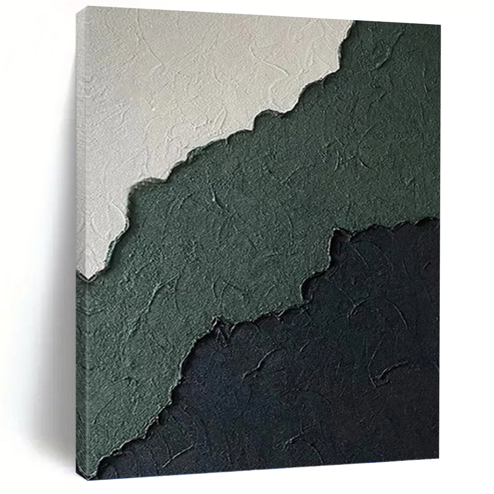 “Green - Black Textured Edges” - Minimalist Abstract Painting On Canvas PT1218