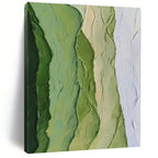 “Green Textured Ridges” - Green, White, Beige Abstract Textured Painting On Canvas PS0634