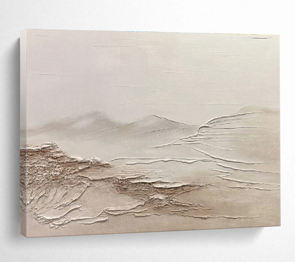 “Neutral Textured Landscape” - Minimalist Sculptural Painting On Canvas DKS465