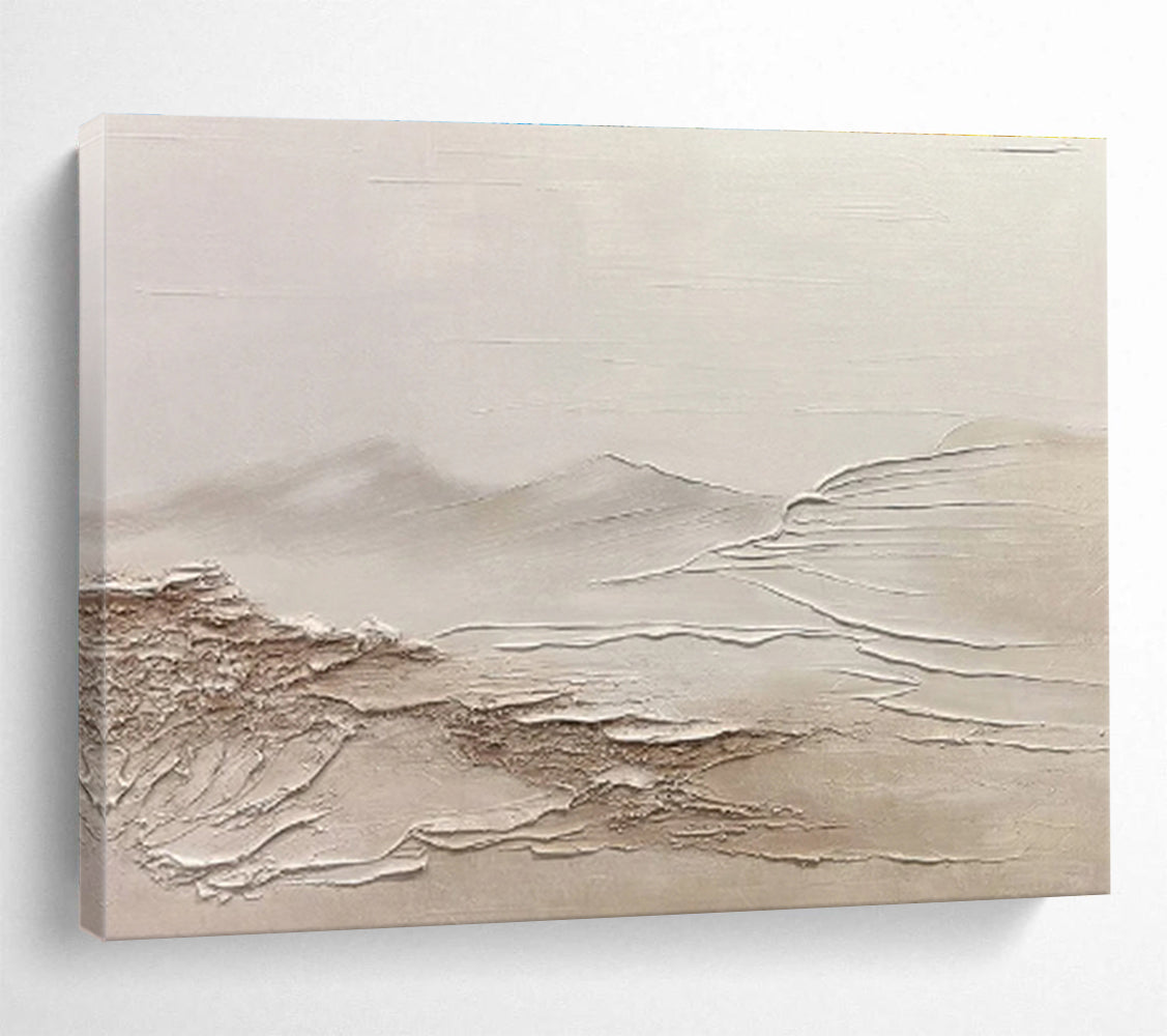 “Neutral Textured Landscape” - Minimalist Sculptural Painting On Canvas DKS465