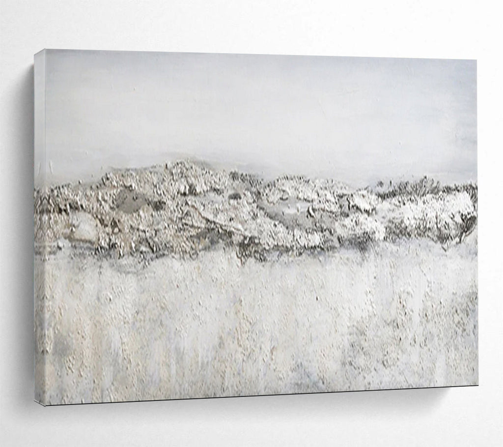 “Gray - White Textured Terrain” - Minimalist Abstract Painting On Canvas PT260