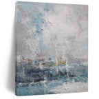 Blue, Gray and White with Textured Impressions "Coastal Haze" Abstract Landscape Painting On Canvas PS1108