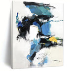 Blue - Black - White Abstract Splash, Echoing Willem de Kooning's Style, Painting On Canvas PT2085