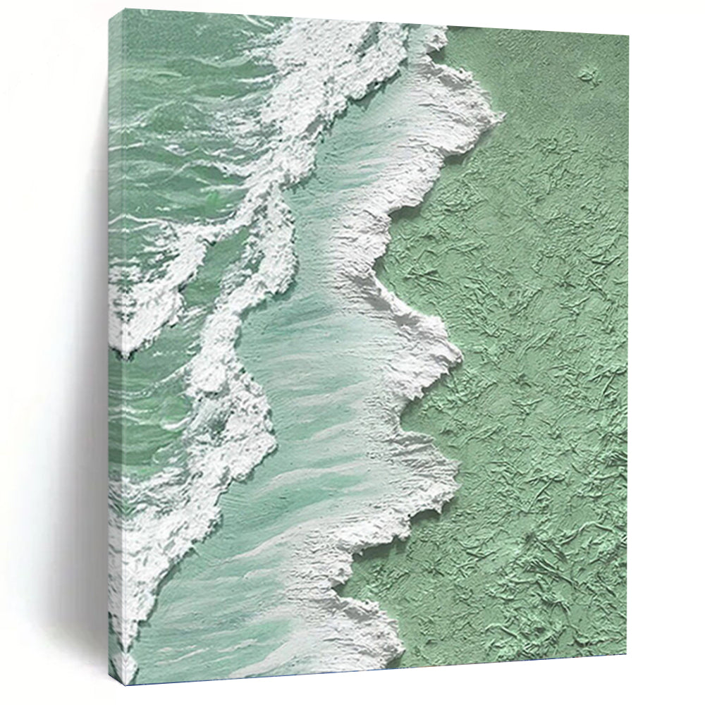 “Pastel Green and White Coastal Textures” - Seascape, Pastel - Toned Painting On Canvas PT1505