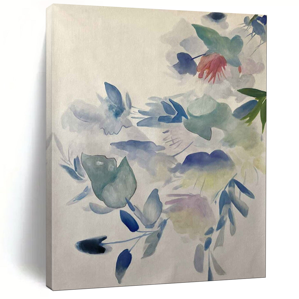 “Soft Blue - Green Watercolor Florals” - Watercolor Painting On Canvas PT2075