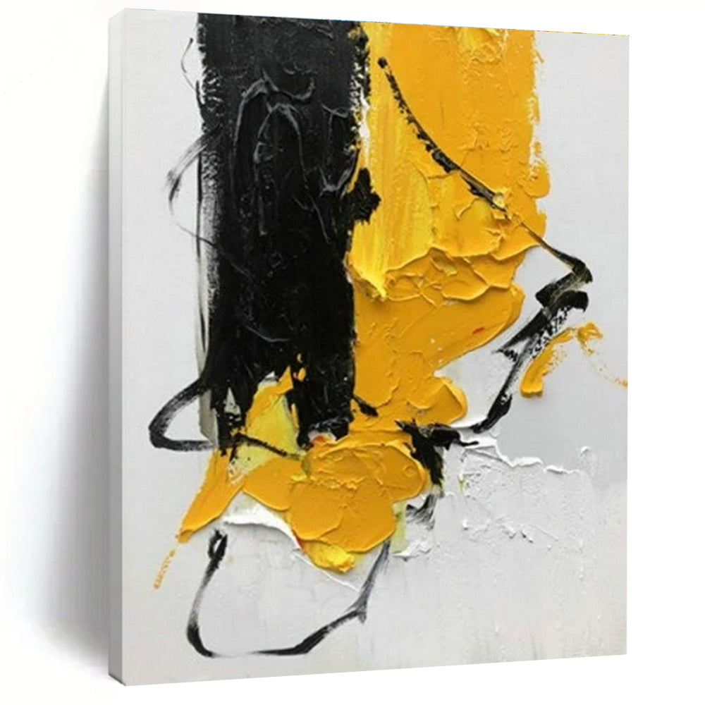 “Black - Yellow Textured” - Black, Yellow Abstract Textured Painting PS0606