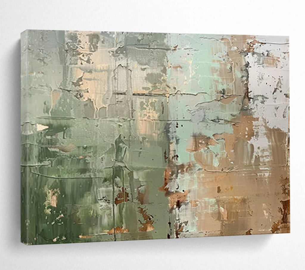 “Green and Brown Textured Abstract” - Earthy Abstract Painting On Canvas PT107