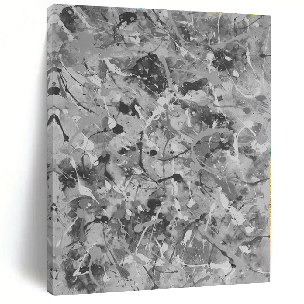 “Gray - White Splatter Abstraction” - Gray, White Abstract Painting On Canvas PS0478