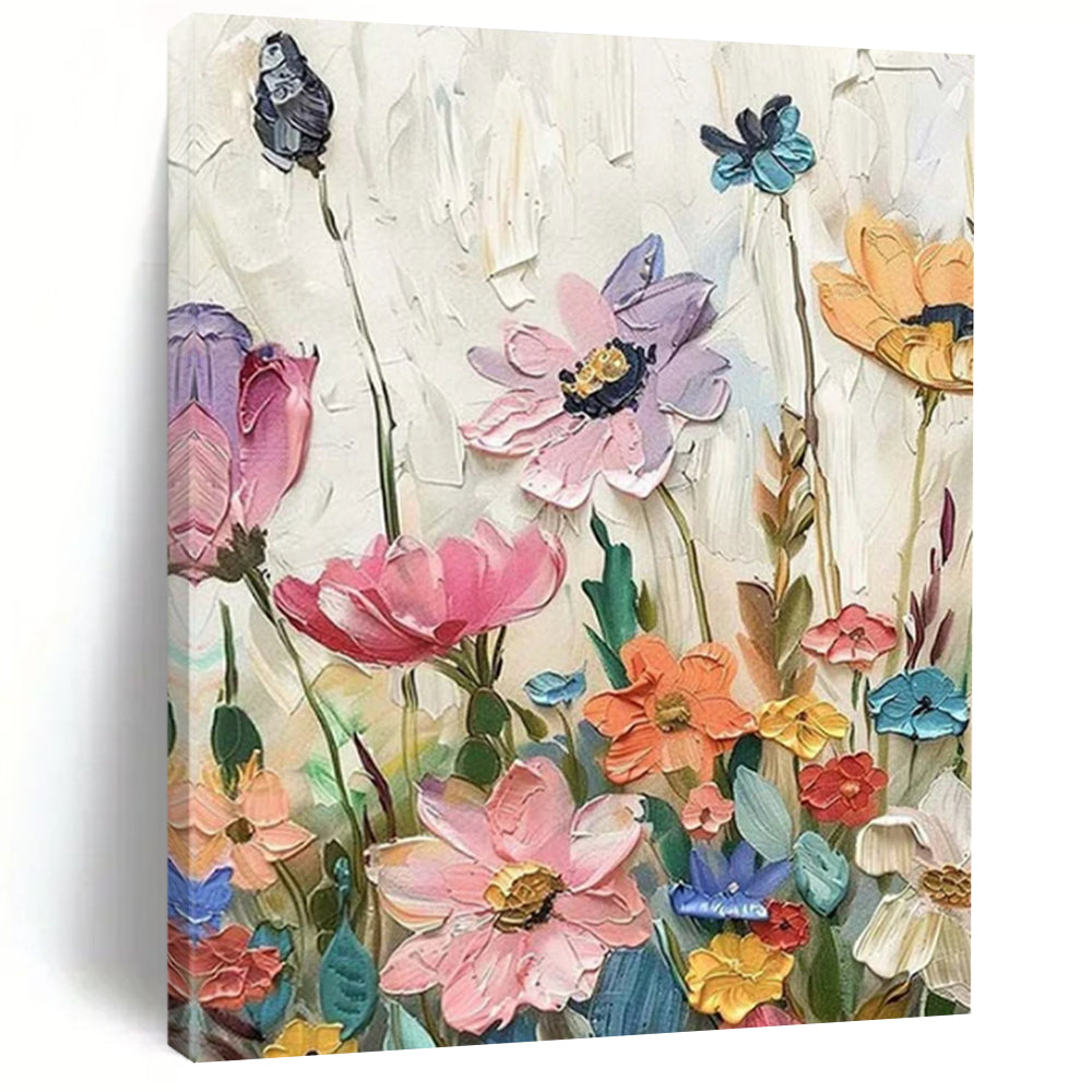 “Textured Colorful Wildflowers” - Impasto Floral Painting On Canvas PT2241