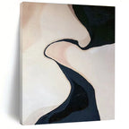 “Meandering Dark River” - Beige, Dark Blue Abstract Landscape Painting On Canvas PS0664