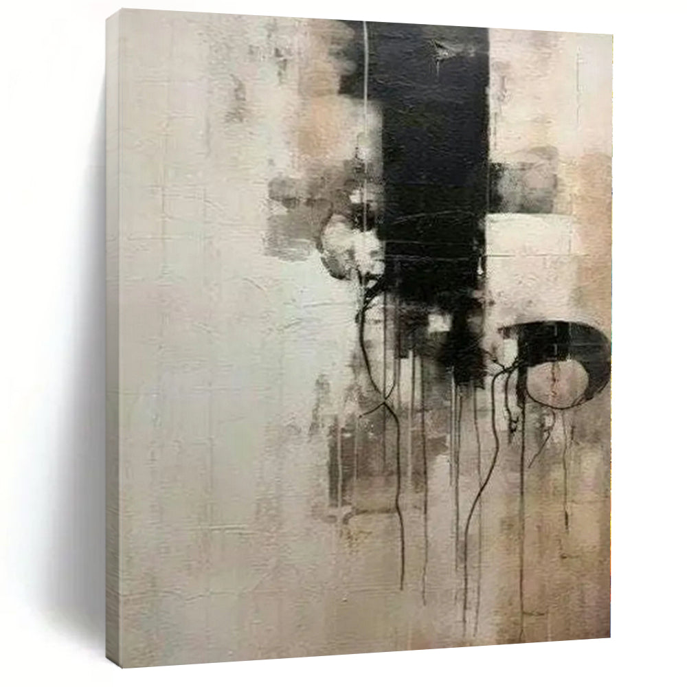 Black and White Abstract Flow - Monochromatic Dripping Shapes Painting On Canvas PS1214