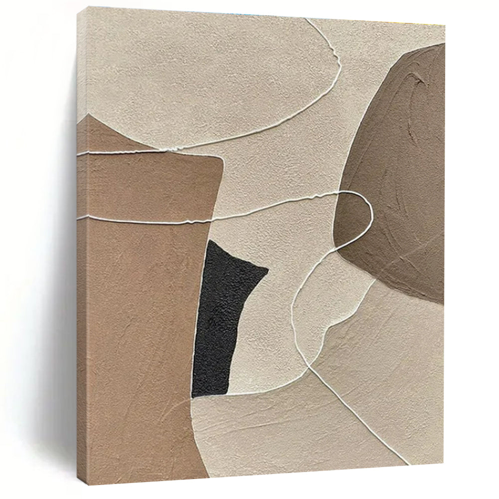 “Neutral Shapes & Lines” - Beige, Brown, Black, White Abstract Geometric Painting On Canvas PS0654