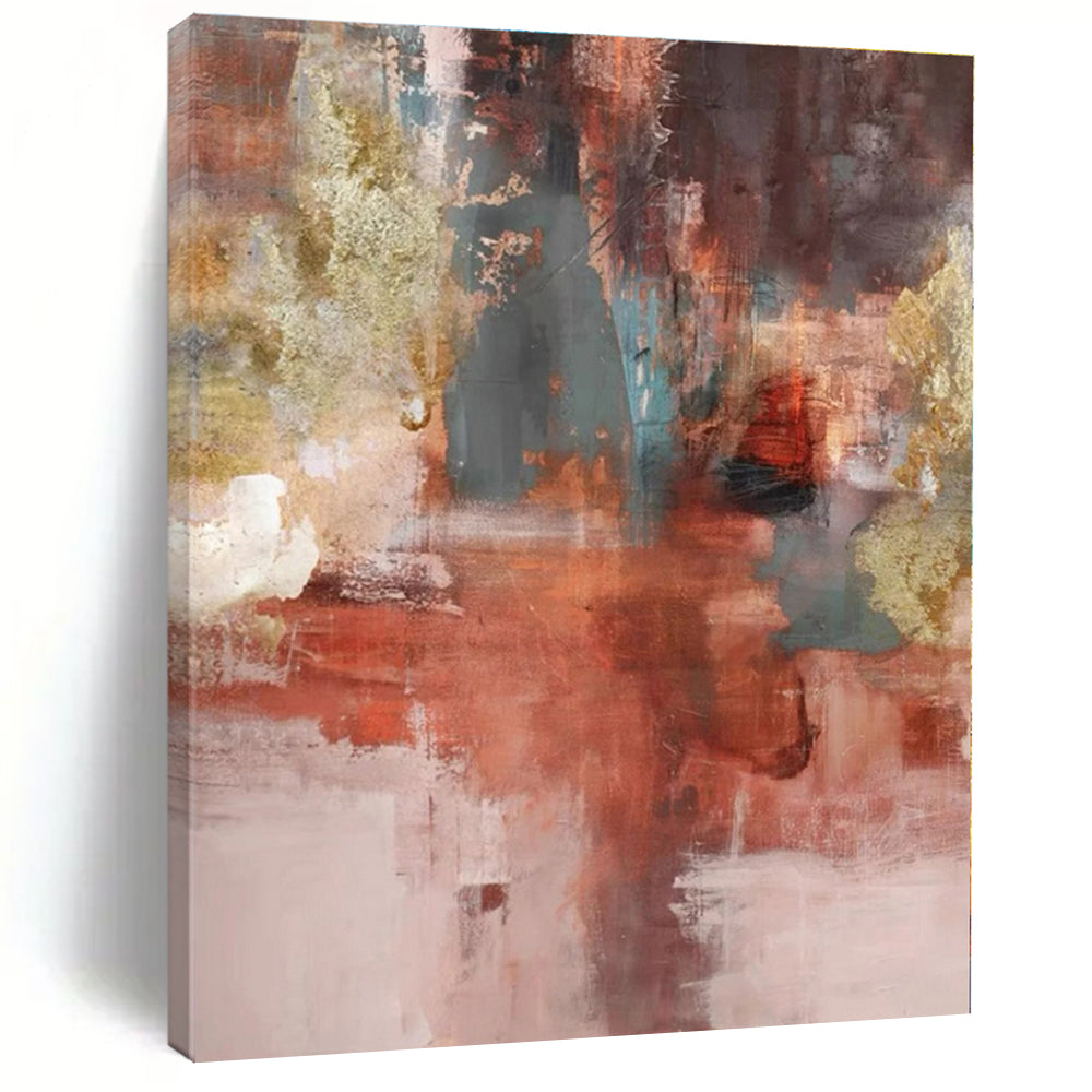 “Red - Gold - Teal Abstract Fusion” - Red, Gold, Teal Abstract Textured Painting On Canvas PS0583