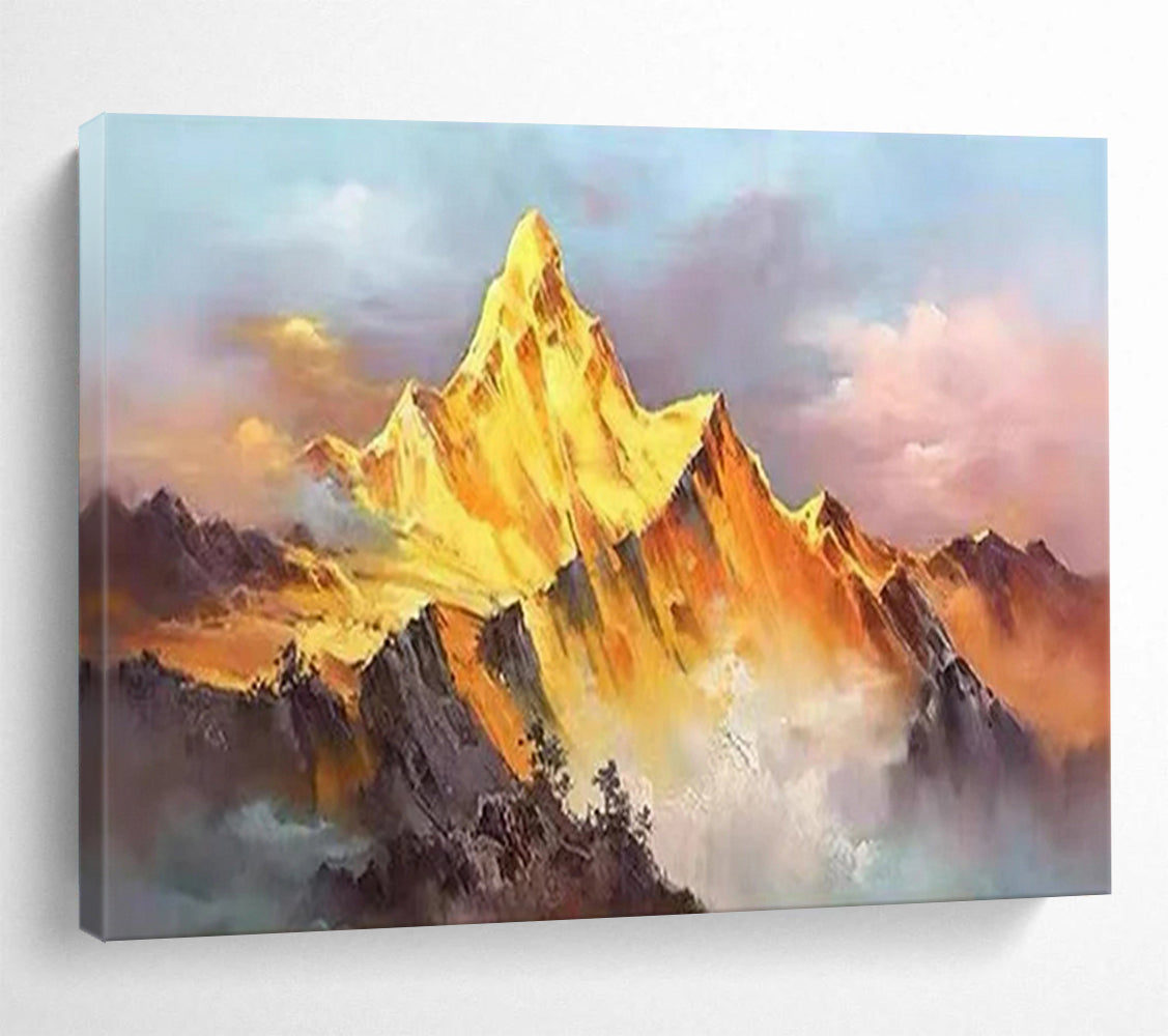 “Sunset - Glow Golden Mountain” - Impressionistic Landscape Painting On Canvas PT1557