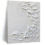“White Textured Abstract with Petal - like Forms” - Tactile Abstract Painting On Canvas DS373