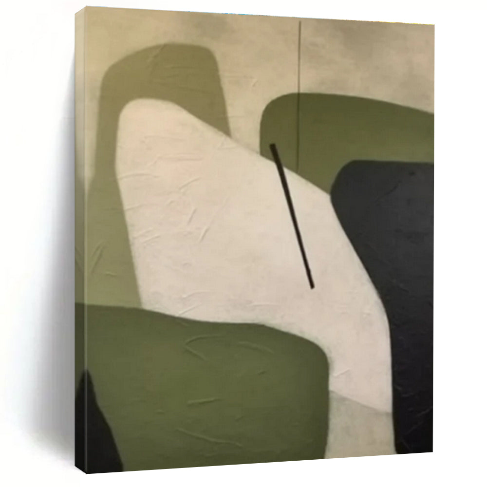 Green, White, Black with Geometric Shapes "Balanced Form" Abstract Painting On Canvas PS1470