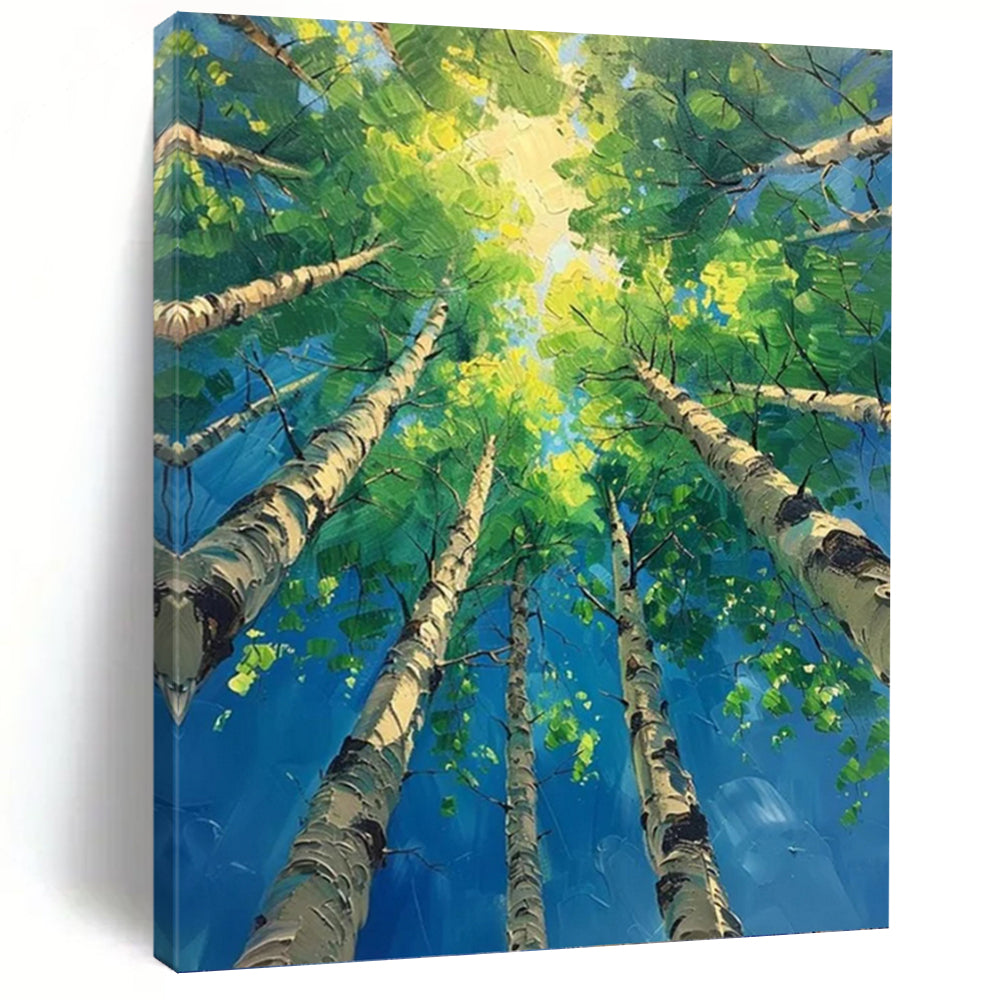 “Green and Blue Forest Canopy” - Landscape, Impressionistic Painting On Canvas PT1552