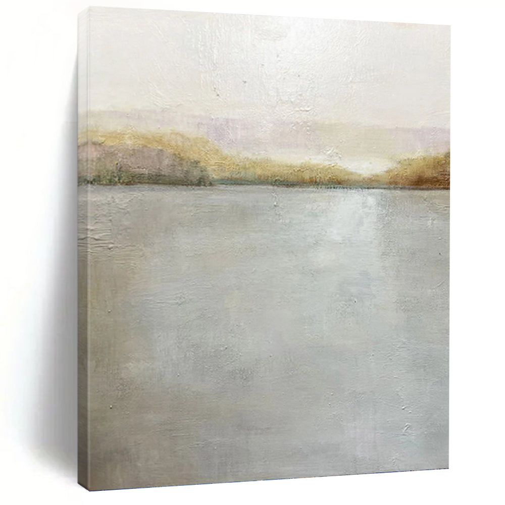 “Soft - Toned Lake Landscape” - Landscape, Pastel - Colored Painting On Canvas PT1511