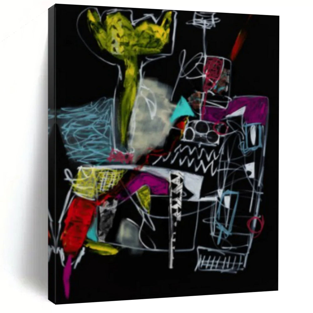 “Neon Abstract on Black” - Bold Night - Inspired Abstract Painting On Canvas DS294