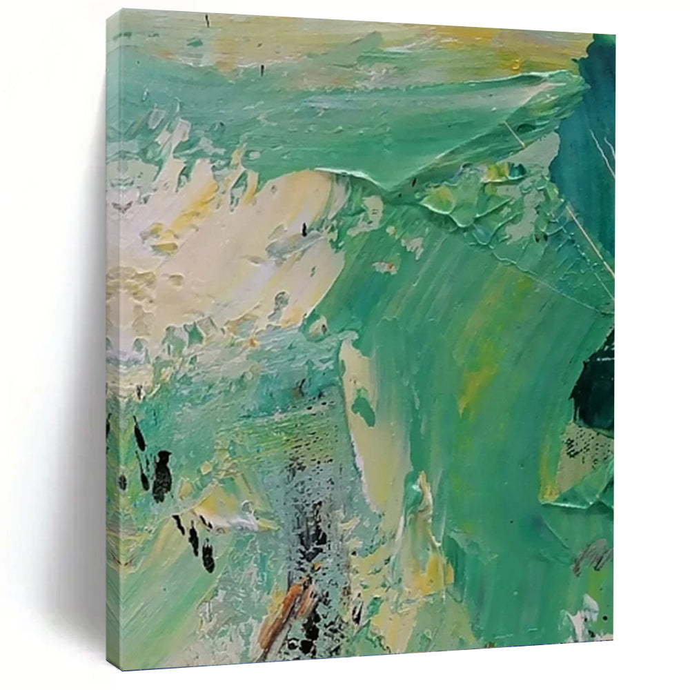 “Green - Yellow Abstract Textures” - Palette - Knife Abstract Painting On Canvas PT1270